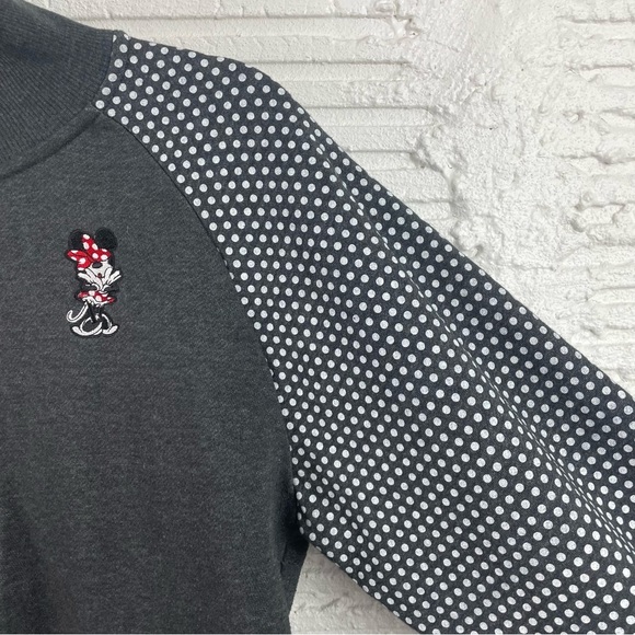 Disney Parks Minnie Logo Gray Polka Dot Sleeves Knit Varsity Jacket Size Large - Picture 7 of 12